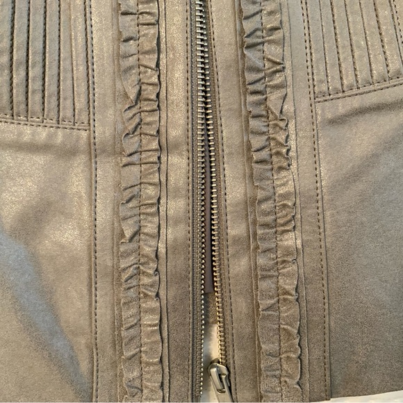 Danier Leather Jacket Sand Print Metallic Pearlized Colors Ruffle Pleated - Picture 7 of 11